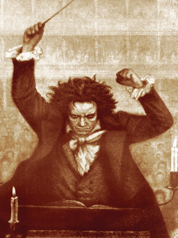 Ludwig van Beethoven conducting with baton